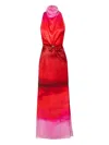 Baobab Cara Draped Satin Halter Gown In Red