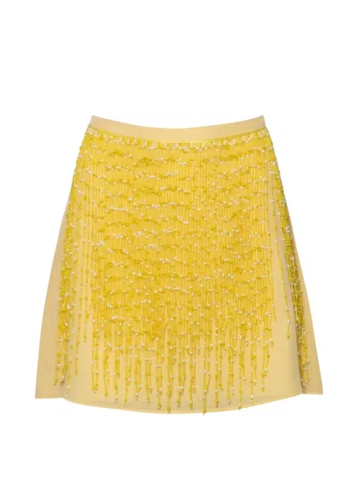 Baobab Carlota Beaded Fringe-detail Skirt In Yellow