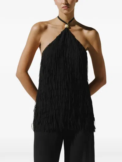 Baobab Cloe Fringe-detail Halterneck Top In Black
