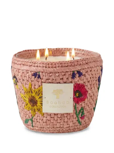 Baobab Collection Vony Kopelika Floral-embroidered Raffia Candle (10cm) In Pink