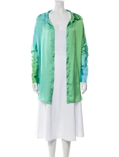 Pre-owned Baobab Colorblock Pattern Long Sleeve Button-up Top In Green