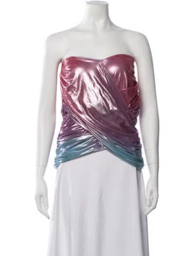 Pre-owned Baobab Colorblock Pattern Strapless Top In White