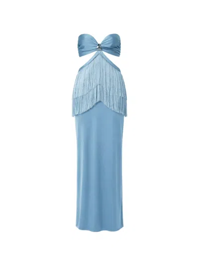 Baobab Dua Fringed Cutout Maxi Dress In Blue
