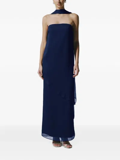 Baobab El Strapless Layered Chiffon Maxi Dress In Blue