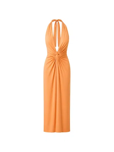 Baobab Eleonora Maxi Knot-detail Ruched Dress In Orange