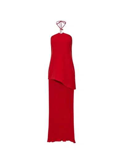 Baobab Gaia Halter-ring Pleated Maxi Dress In Red