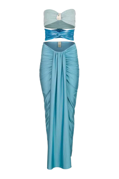 Baobab Rhea Strapless Stretch Tech Long Dress In Blue