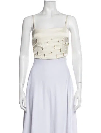 Pre-owned Baobab Graphic Print Square Neckline Crop Top In White