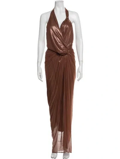 Pre-owned Baobab Halterneck Long Dress In Brown/metallic
