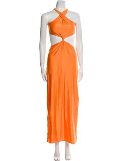 Pre-owned Baobab Halterneck Long Dress In Orange