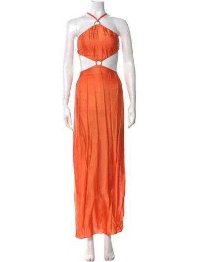 Pre-owned Baobab Halterneck Midi Length Dress In Orange
