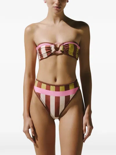 Baobab Kina Striped High-rise Bikini Bottoms In Brown