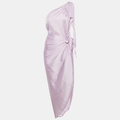 Pre-owned Baobab Lavender Satin One Shoulder Asymmetric Marea Maxi Dress Xs In Purple