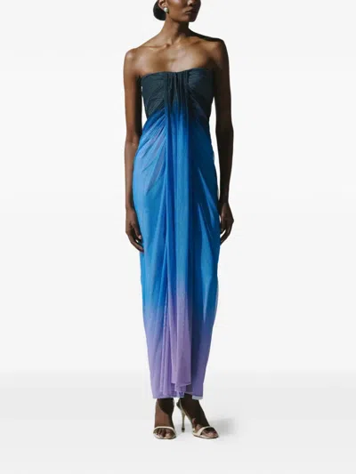 Baobab Lena Draped Strapless Maxi Dress In Blue