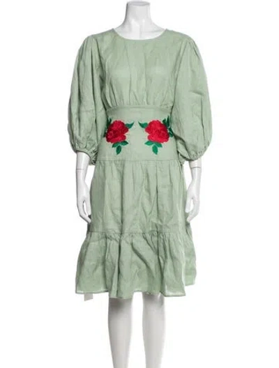 Pre-owned Baobab Linen Midi Length Dress In Green