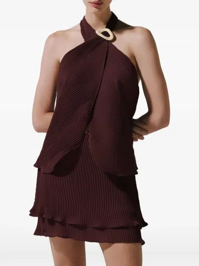 Baobab Lira Pleated Layered Mini Skirt In Brown