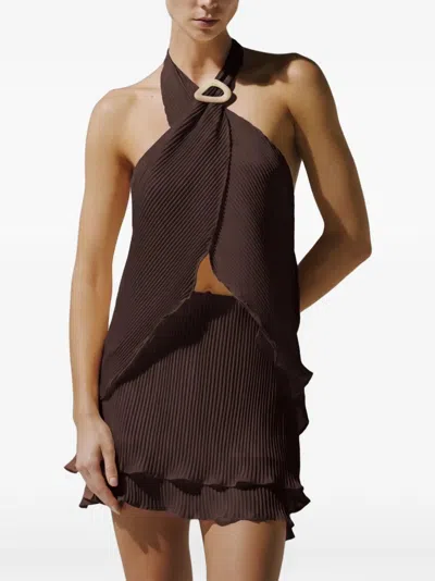Baobab Lira Pleated Tiered Mini Skirt In Brown