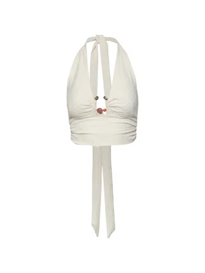 Baobab Louise Bead-embellished Halterneck Tank Top In White