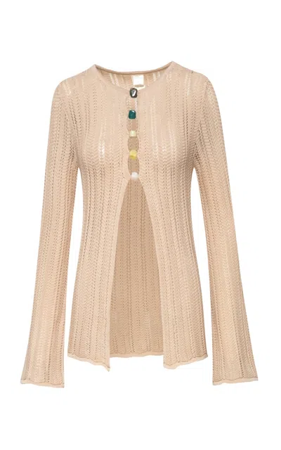 Baobab Corsica Stone-embellished Bell-sleeve Top In Neutral