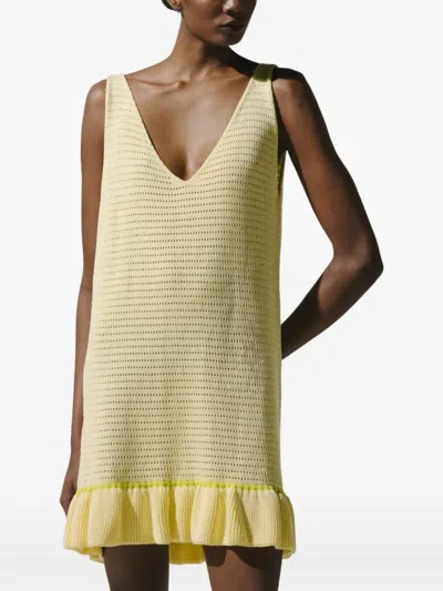 Baobab Muse Ruffled-hem V-neck Mini Dress In Yellow