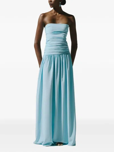 Baobab Nicola Ruched Strapless Maxi Dress In Blue