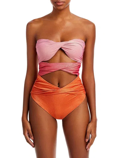 Baobab Ola Womens Metallic Strapless One-piece Swimsuit In Pink