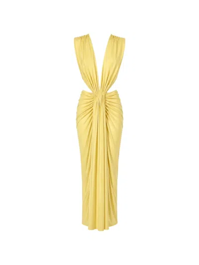 Baobab Pia Maxi Ruched Cutout Dress In Yellow
