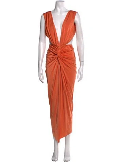 Pre-owned Baobab Plunge Neckline Long Dress In Orange
