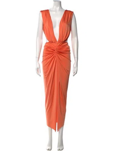 Pre-owned Baobab Plunge Neckline Long Dress In Orange