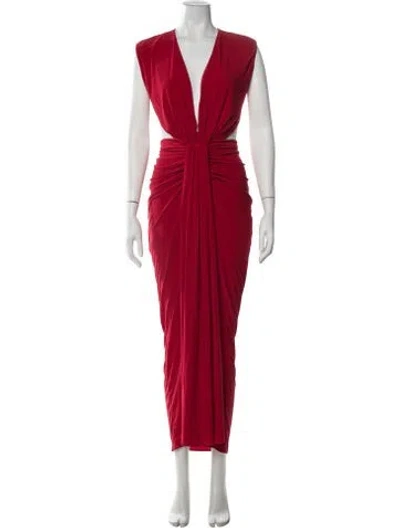 Pre-owned Baobab Plunge Neckline Long Dress In Red