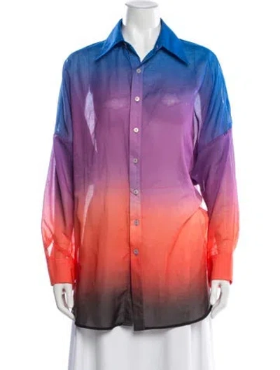 Pre-owned Baobab Printed Long Sleeve Button-up Top W/ Tags In Blue