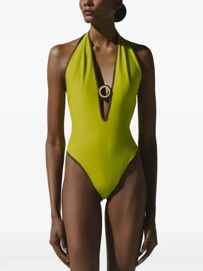 Baobab Ring-detail Halterneck Swimsuit In Green