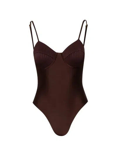 Baobab Roma One Piece Ribbed-panel Swimsuit In Brown