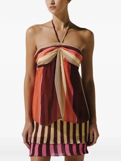 Baobab Romina Striped Halterneck Blouse In Brown