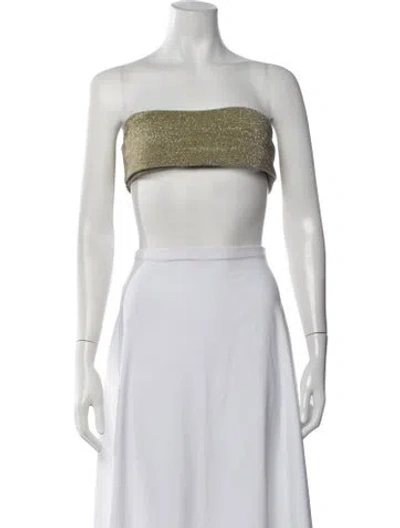 Pre-owned Baobab Strapless Crop Top W/ Tags In Green/metallic