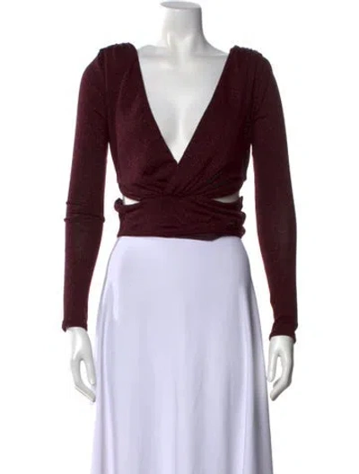 Pre-owned Baobab V-neck Long Sleeve Crop Top In Burgundy