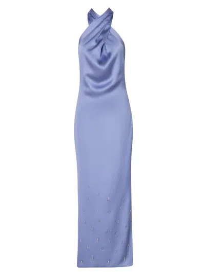 Baobab Women's Sarakiniko Amorino Satin Halter Maxi Dress In Lilac Blue