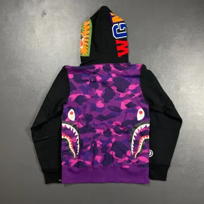 Pre-owned Bape 100% Authentic  A Bathing Ape Side Zip Shark Wide Pullover Hoodie Size S In Purple