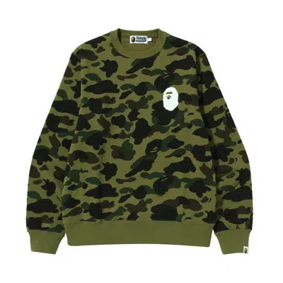 Pre-owned Bape 1st Camo Ape Head Crewneck 'green' | Men's Size Xxl