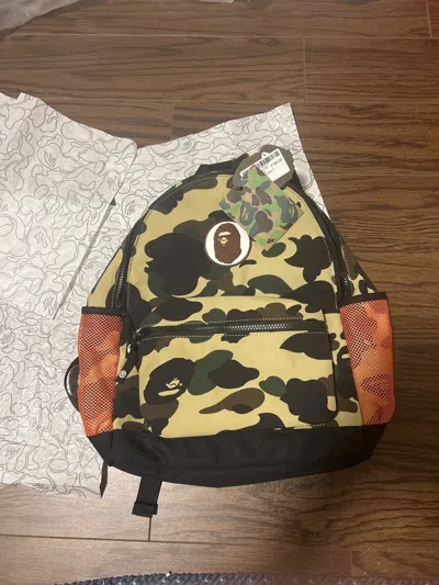 Pre-owned Bape 1st Camo Ape Head Daypack In Yellow