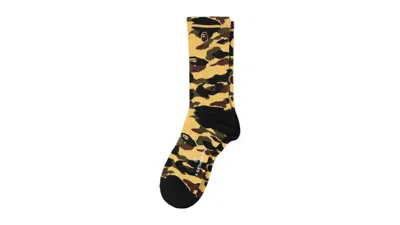 Pre-owned Bape 1st Camo Ape Head One Point Socks In Yellow