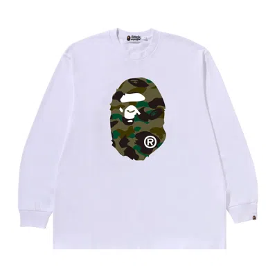 Pre-owned Bape 1st Camo Ape Head Relaxed Fit Long-sleeve Tee 'white' | Men's Size S