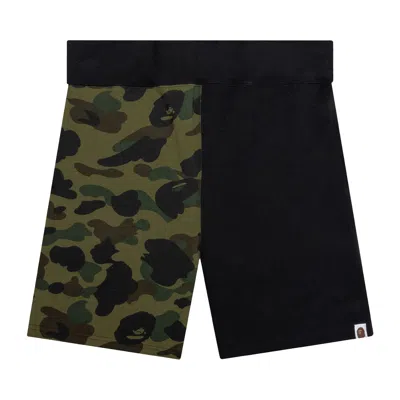 Pre-owned Bape 1st Camo Back Shark Sweatshorts 'black/green' In Multi-color