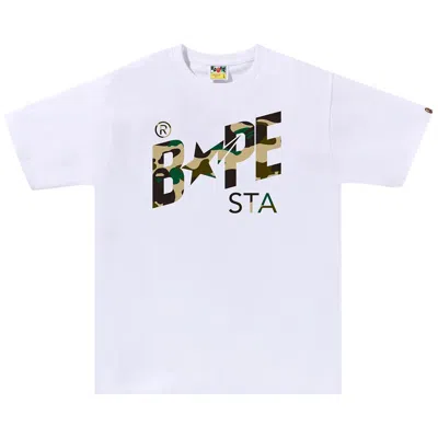 Pre-owned Bape 1st Camo  Sta Tee 'white/yellow'