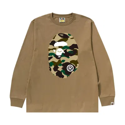 Pre-owned Bape 1st Camo Big Ape Head Long-sleeve Tee 'beige/yellow' In Brown