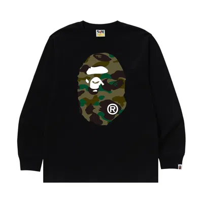 Pre-owned Bape 1st Camo Big Ape Head Long-sleeve Tee 'black/green'