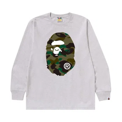 Pre-owned Bape 1st Camo Big Ape Head Long-sleeve Tee 'grey/green' In Gray