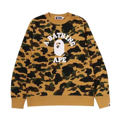 Pre-owned Bape 1st Camo College Crewneck Sweatshirt 'yellow' | Men's Size M