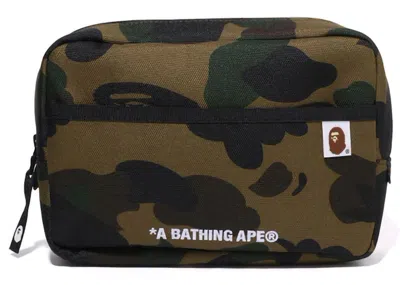 Pre-owned Bape 1st Camo Cordura Pouch In Green