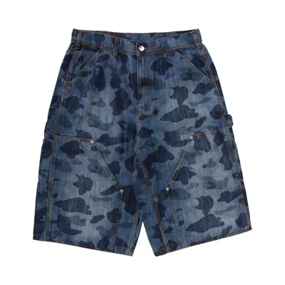 Pre-owned Bape 1st Camo Double Knee 13 oz Relaxed Fit Denim Shorts 'blue' | Men's Size M